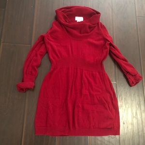 Cowl neck red sweater dress maternity 3/4 sleeve